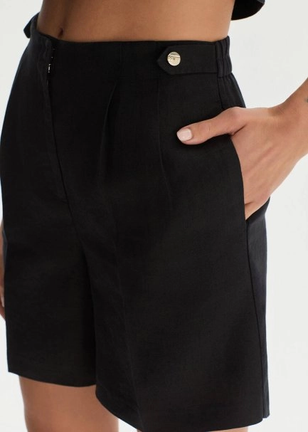 BLACK LINEN SHORTS - 4