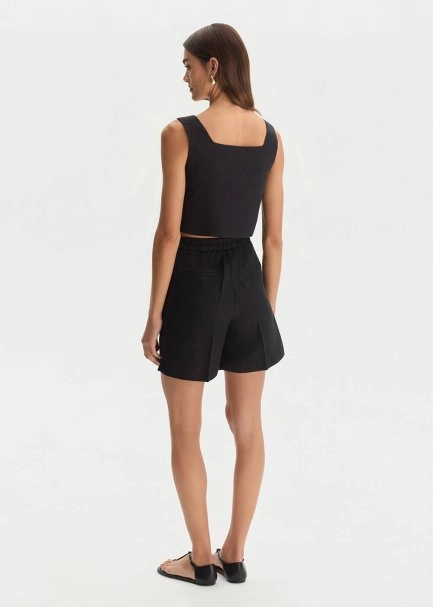 BLACK LINEN SHORTS - 5