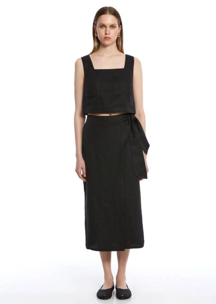 BLACK LINEN SKIRT - 1