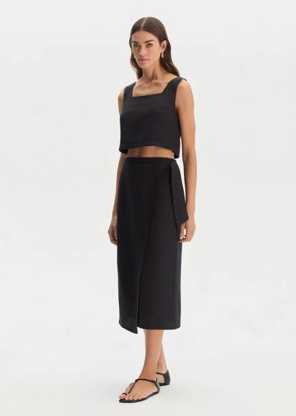 BLACK LINEN SKIRT - 3