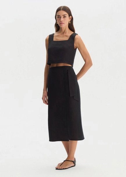 BLACK LINEN SKIRT - 2