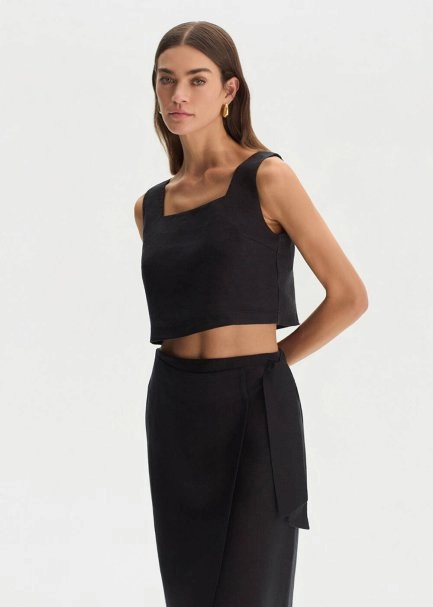 BLACK LINEN SKIRT - 4