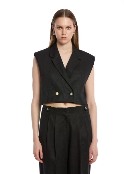 BLACK LINEN VEST - 1