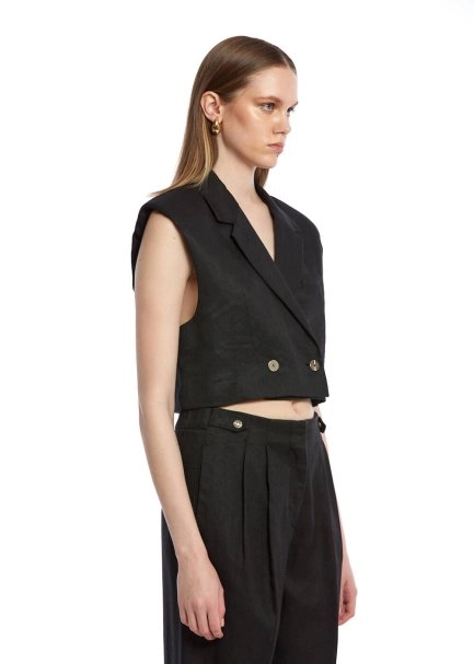 BLACK LINEN VEST - 3