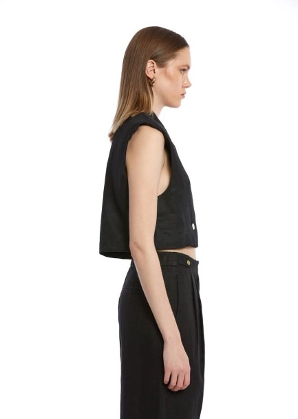 BLACK LINEN VEST - 4