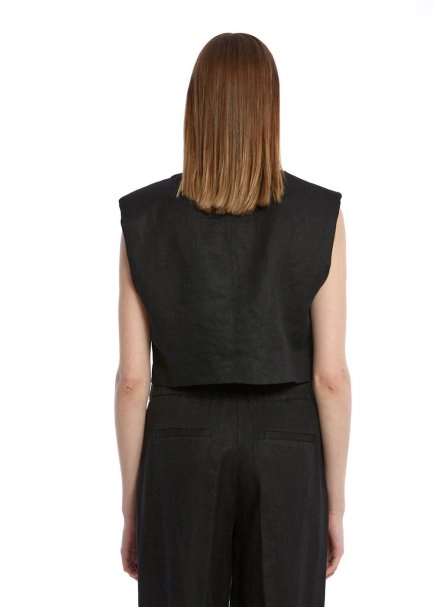 BLACK LINEN VEST - 5