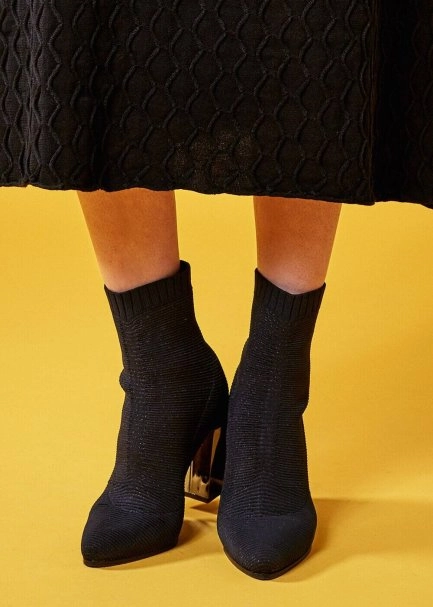 Black Lurex Knit Sock Booties - 1