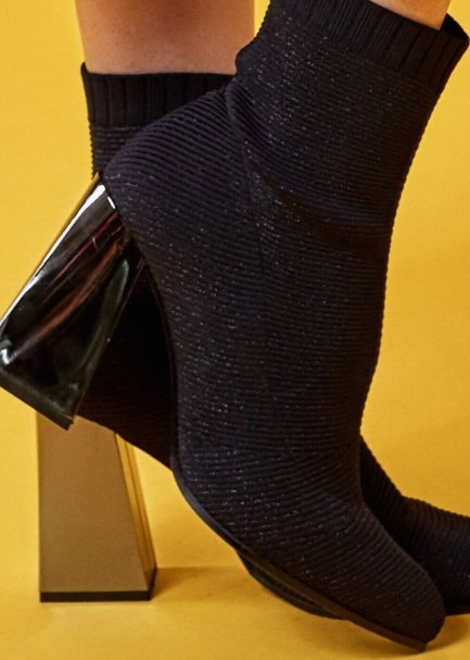 Black Lurex Knit Sock Booties - 2