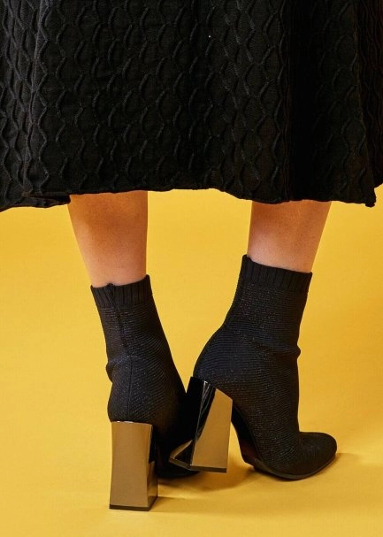 Black Lurex Knit Sock Booties - 4