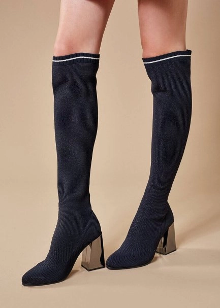  BLACK LUREX KNIT SOCK BOOTS - 1
