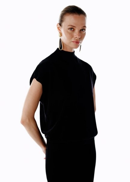 BLACK MERINO WOOL BLEND KNIT TOP - 3