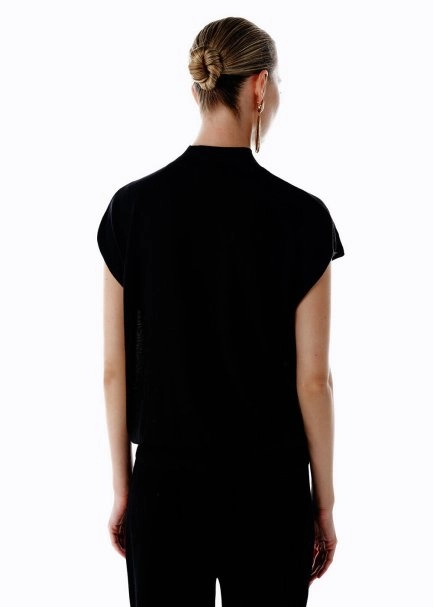 BLACK MERINO WOOL BLEND KNIT TOP - 5