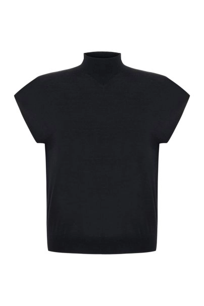 BLACK MERINO WOOL BLEND KNIT TOP - 6
