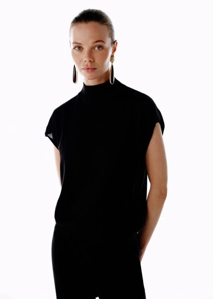 BLACK MERINO WOOL BLEND KNIT TOP - 4