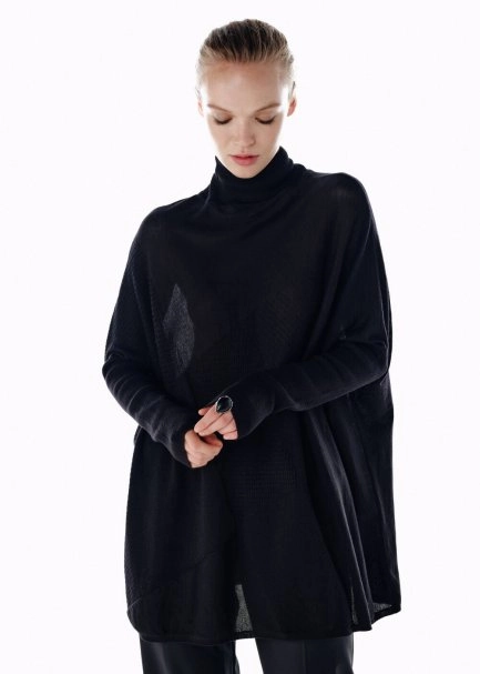 BLACK MERINO WOOL BLEND KNIT TUNIC - 3