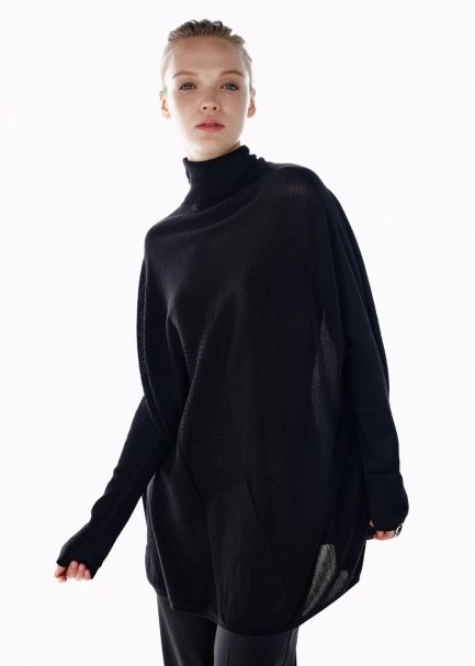 BLACK MERINO WOOL BLEND KNIT TUNIC - 4