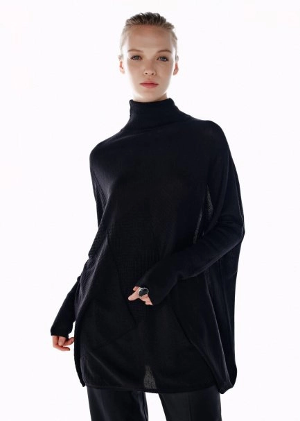 BLACK MERINO WOOL BLEND KNIT TUNIC - 1