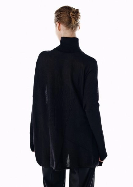 BLACK MERINO WOOL BLEND KNIT TUNIC - 5