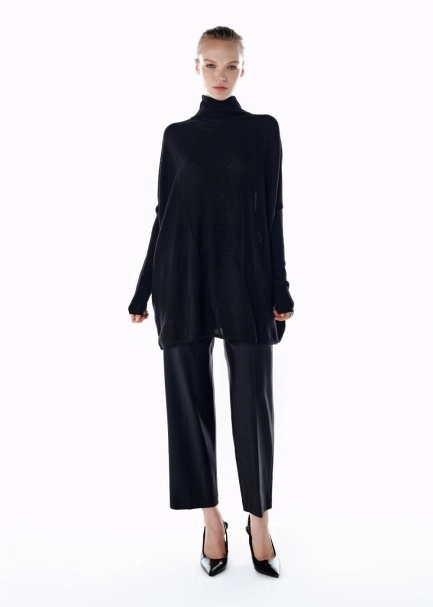 BLACK MERINO WOOL BLEND KNIT TUNIC - 2