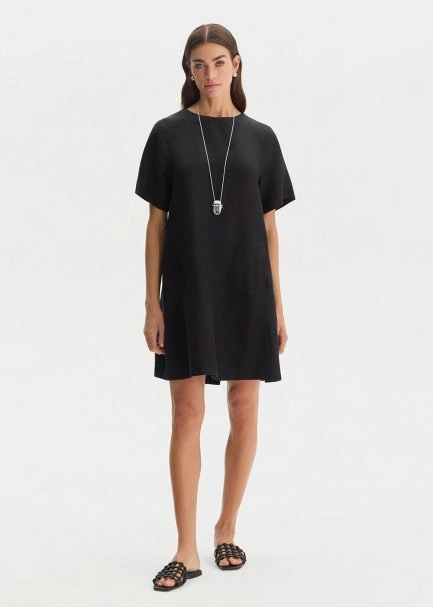 BLACK MINI LINEN DRESS - 1