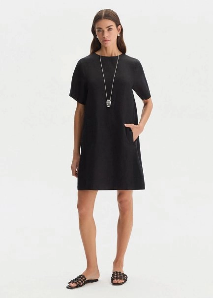 BLACK MINI LINEN DRESS - 2