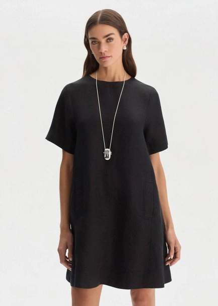 BLACK MINI LINEN DRESS - 3