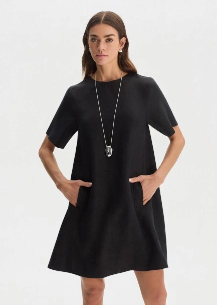 BLACK MINI LINEN DRESS - 4