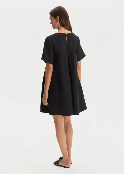 BLACK MINI LINEN DRESS - 5