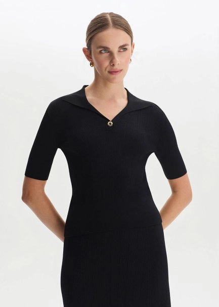 Black Polo Neck Knıt Top - 3