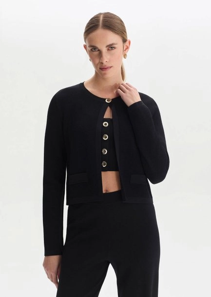 Black Regular Fıt Knıt Jacket - 1