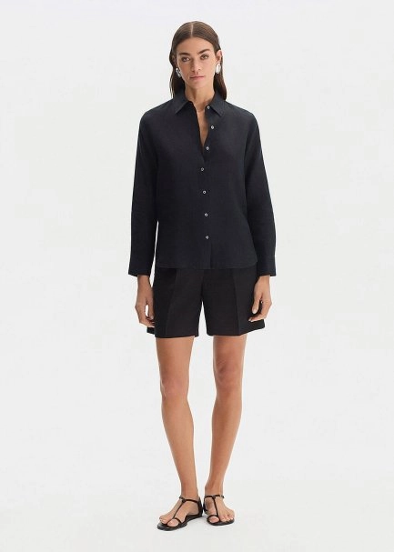 BLACK REGULAR FIT LINEN SHIRT - 1