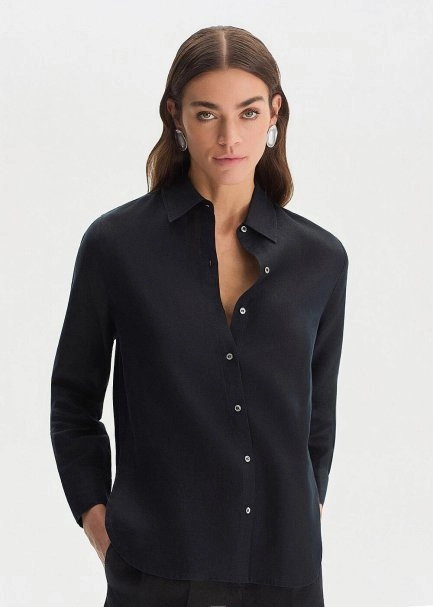 BLACK REGULAR FIT LINEN SHIRT - 2