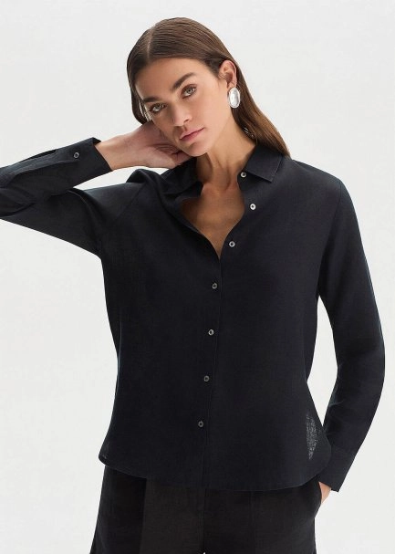 BLACK REGULAR FIT LINEN SHIRT - 3