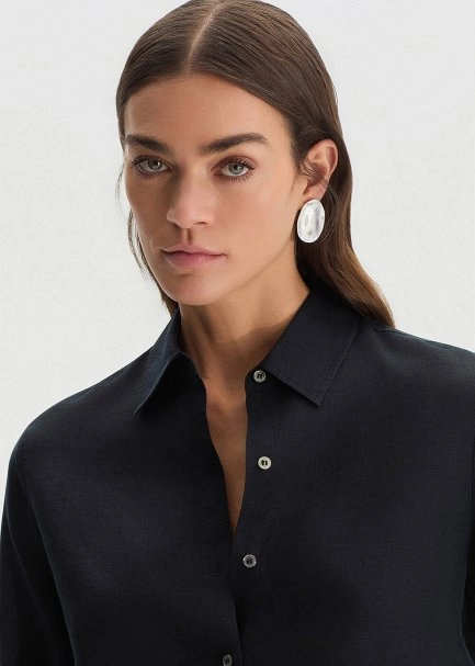 BLACK REGULAR FIT LINEN SHIRT - 4