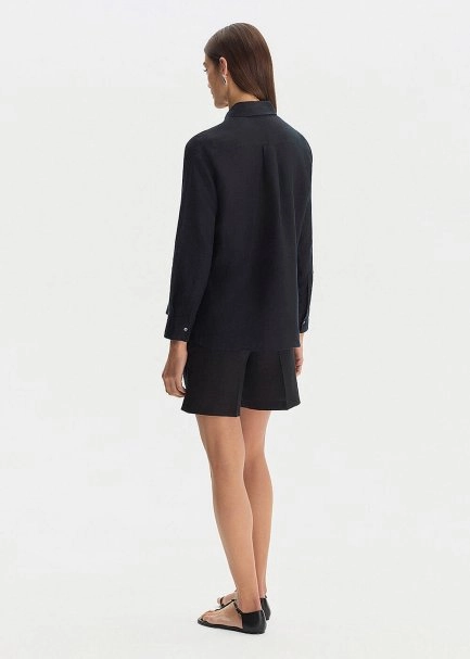 BLACK REGULAR FIT LINEN SHIRT - 5