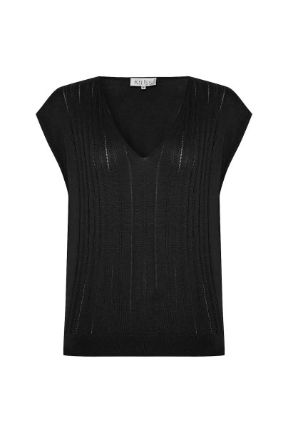BLACK SILK BLEND KNIT TOP - 6
