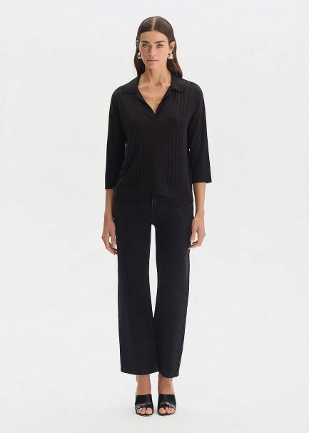 BLACK SILK BLEND POLO NECK SWEATER - 2