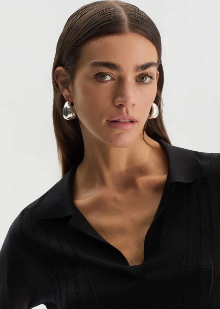 BLACK SILK BLEND POLO NECK SWEATER - 4