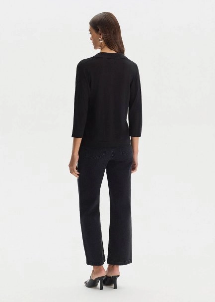 BLACK SILK BLEND POLO NECK SWEATER - 5
