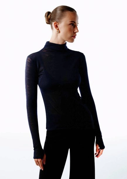 BLACK ULTRAFINE MERINO WOOL BLEND KNIT TOP - 3