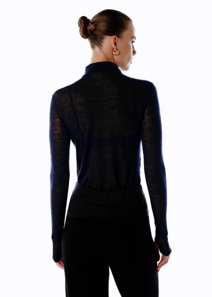 BLACK ULTRAFINE MERINO WOOL BLEND KNIT TOP - 5