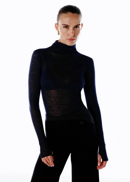 BLACK ULTRAFINE MERINO WOOL BLEND KNIT TOP - 1