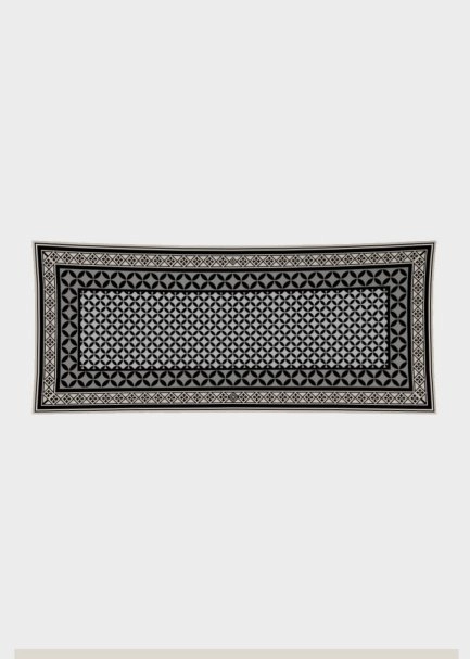 BLACK WHITE GEOMETRIC PATTERN PHERAHS LOGOED PURE SILK SCARF - 2