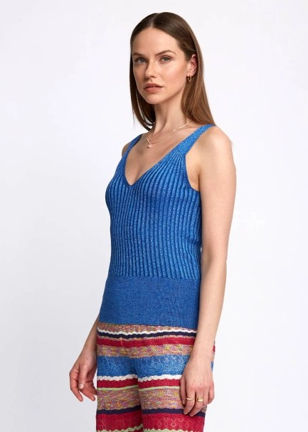 Blue Sleeveless Knit Tank Top - 4