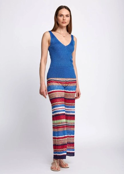 Blue Sleeveless Knit Tank Top - 5