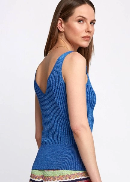 Blue Sleeveless Knit Tank Top - 7