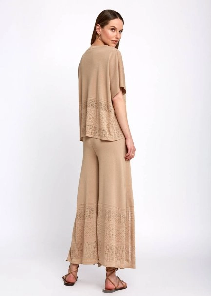 Bohem Tarz Crop Bej Triko Pantolon - 6