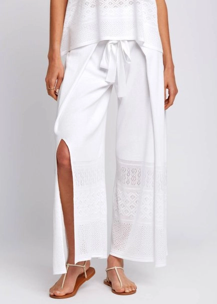 Bohem Tarz Crop Beyaz Triko Pantolon - 1