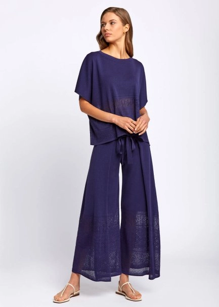 Bohem Tarz Crop Lacivert Triko Pantolon - 2