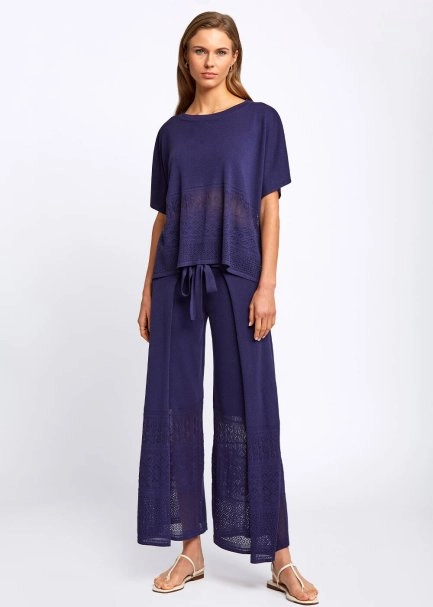 Bohem Tarz Crop Lacivert Triko Pantolon - 5